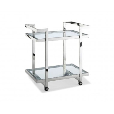 Whiteline Modern Living Vegas Side Table/ Bar Cart With Clear Glass And Stainless Steel Base On Castors Hover
