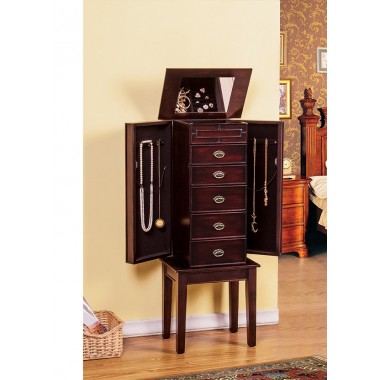 Augusta Jewelry Armoire - Brown - Drawers Opened