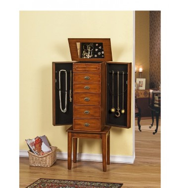 Augusta Jewelry Armoire - Coffee - Full Opened