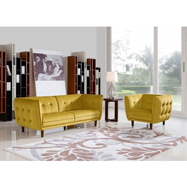 Diamond Sofa Venice Button Tuft Fabric Sofa & Chair 2PC Set - YELLOW/GOLD