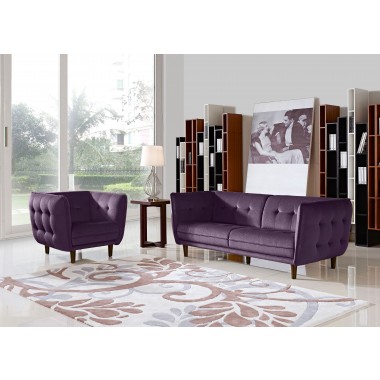 Diamond Sofa Venice Button Tuft Fabric Sofa & Chair 2PC Set - PURPLE