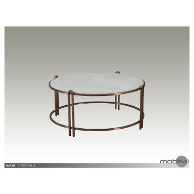 Mobital Empire 35" Round Coffee Table White Concrete with Brushed Stainless Steel Hover