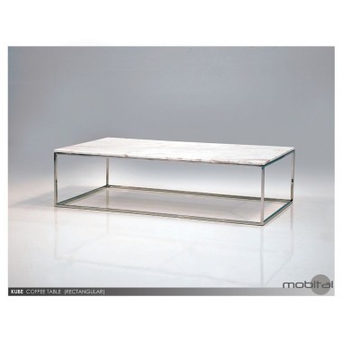 Mobital Kube Rectangular Coffee Table White Volakas Marble with Polished Stainless Steel Hover