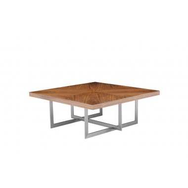 Remi 39" Square Coffee Table Natural Walnut with Brushed Stainless Steel
