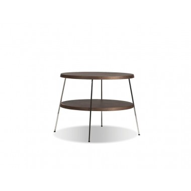 Double Decker 24" Diameter End Table American Walnut Veneer Tops with Polished Stainless Steel Frame