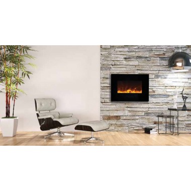 Amantii 26" Flush Mount fireplace with Black Glass Surround And Log set