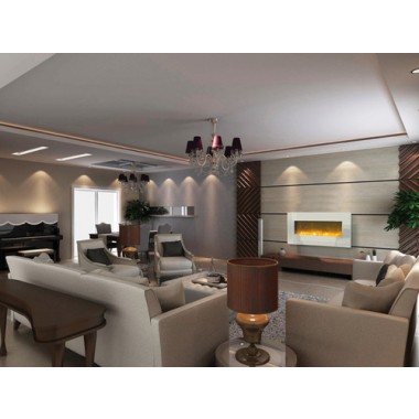 Amantii Electric Fireplace Fire and Ice Series 34" with 44" x 23" White Glass Surround