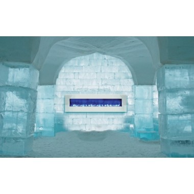 Amantii Electric Fireplace Fire and Ice Series 72" with 81" x 23" White  Glass Surround