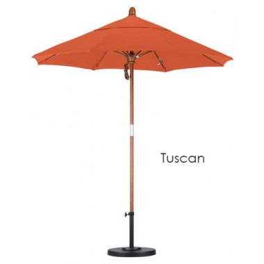 California Umbrella 7.5' Fiberglass Market Umbrella Pulley Open Marenti Wood - Sunbrella Hover