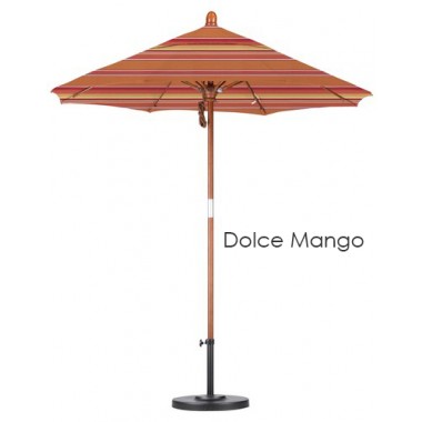 California Umbrella 7.5' Fiberglass Market Umbrella Pulley Open Marenti Wood - Sunbrella Hover