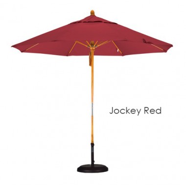 California Umbrella 9' Fiberglass Market Umbrella Pulley Open Marenti Wood - Sunbrella Hover