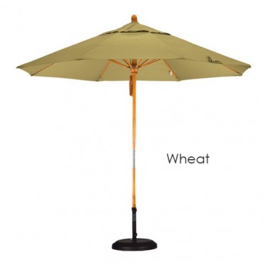 California Umbrella 9' Fiberglass Market Umbrella Pulley Open Marenti Wood - Sunbrella