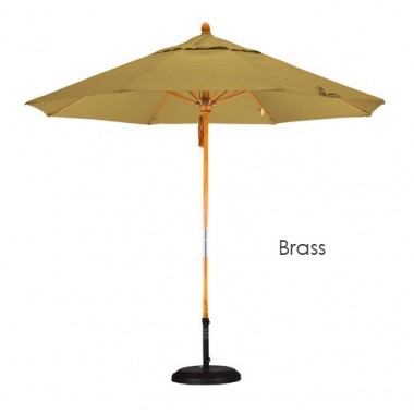 California Umbrella 9' Fiberglass Market Umbrella Pulley Open Marenti Wood - Sunbrella Hover