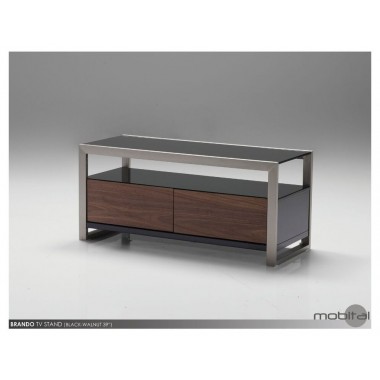 Mobital Brando 39x16x18 TV Stand High Gloss Black and Natural Walnut Veneers/High Gloss White with Polished Stainless Steel Hover