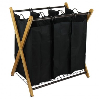 Oceanstar X-Frame Bamboo 3-Bag Laundry Sorter With Bag - 