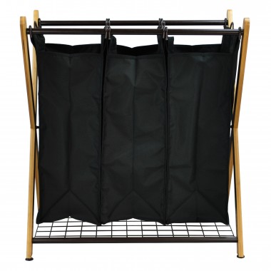 Oceanstar X-Frame Bamboo 3-Bag Laundry Sorter Hover
