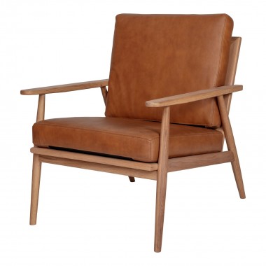 Harper Leather Lounge Chair Tan - Angled