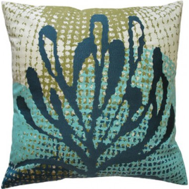 Koko Company Ecco 20" x 20" Embroidered Pillow with Blue Leaf