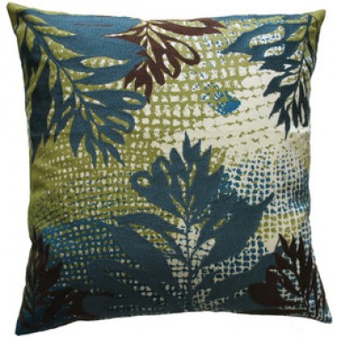 Koko Company Ecco 18" x 18" Embroidered Pillow - Blue / Brown Leaf