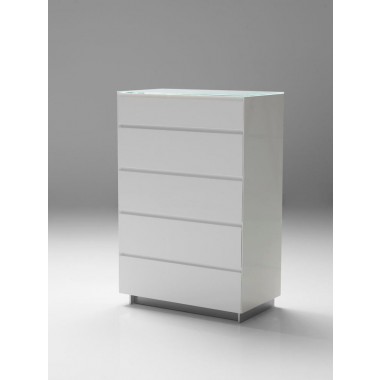 Mobital Savvy 5-Drawer Chest High Gloss Light Grey/White with Glass Top Hover