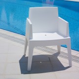 Box Resin Outdoor Dining Arm Chair - White