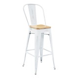 Industrial Barstool - Whitewash - Brown Seatplate