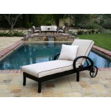 Monterey Chaise Lounge With Cushions In Frequency Sand With Canvas Walnut Welt - Lifestyle