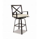 La Jolla Aluminum Swivel Barstool With Cushions In Canvas Flax With Self Welt 