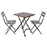 French Cafe Bistro 28" Square Folding Table - European Chestnut Wood Slat Top