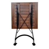 French Cafe Bistro 28" Square Folding Table - European Chestnut Wood Slat Top - folded back view