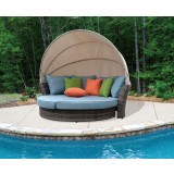 Taupe Eclipse Outdoor Expandable Oval Daybed With Canopy - Lifestyle - Mainsail Blue