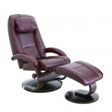 Bergen Recliner and Ottoman in Merlot Top Grain Leather - Angled View