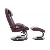 Bergen Recliner and Ottoman in Merlot Top Grain Leather - Side