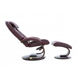 Bergen Recliner and Ottoman in Merlot Top Grain Leather - Reclined