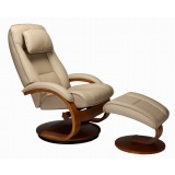Bergen Recliner and Ottoman in Cobblestone Top Grain Leather - Angled View