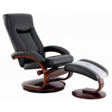 Hamar Recliner and Ottoman in Black Top Grain Leather - Angled View