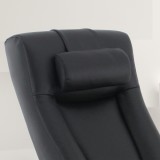 Hamar Recliner and Ottoman with Cervical Pillow in Black Top Grain Leather  Back Rest
