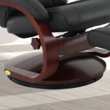 Hamar Recliner and Ottoman with Cervical Pillow in Black Top Grain Leather  - Leg