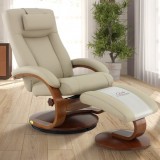 Hamar Recliner and Ottoman with Cervical Pillow in Cobblestone Top Grain Leather 