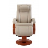 Hamar Recliner and Ottoman with Cervical Pillow in Cobblestone Top Grain Leather - Front