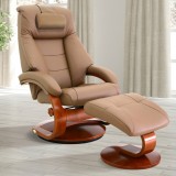 Mandal Recliner and Ottoman with Cervical Pillow in Sand Top Grain Leather