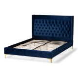 Baxton Studio Valery Upholstered Platform Bed - Navy Blue