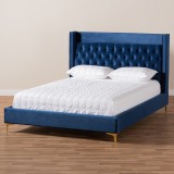 Baxton Studio Valery Upholstered Platform Bed - Navy Blue