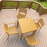 Ares Resin Square Dining Set with 4 chairs Teak Brown