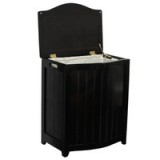 Mahogany Finished Bowed Front Laundry Wood Hamper - Lid Opened