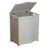 White Finished Bowed Front Laundry Wood Hamper - Lid Opened