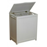 White Finished Rectangular Laundry Wood Hamper 