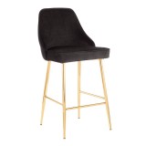 LumiSoure Marcel Counter Stool - Set of 2 - GOLD METAL; BLACK VELVET - Perspective