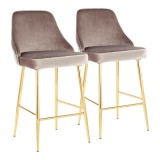 LumiSoure Marcel Counter Stool - Set of 2 - GOLD METAL; SILVER VELVET