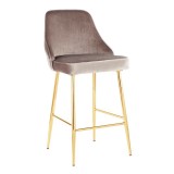 LumiSoure Marcel Counter Stool - Set of 2 - GOLD METAL; SILVER VELVET - Perspective